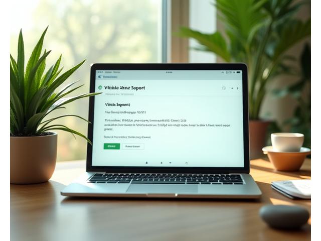 Laptop mit geöffnetem E-Mail-Programm und Vitalis Glanz Logo