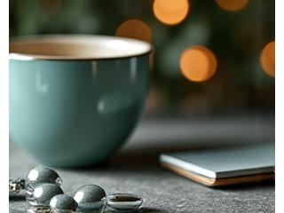 Kleine Tablettenschale mit Nootropika-Kapseln und einer Tasse Kaffee im Hintergrund