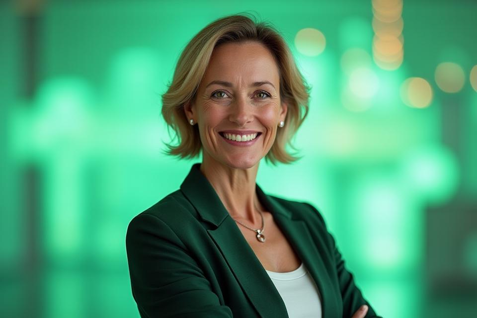 Gründerin von Vitalis Glanz, Dr. Sarah Schmidt, lächelt inspirierend in einem modernen Wellness-Kontext.